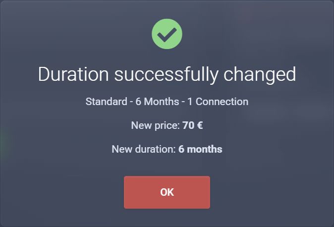 Confirmation after duration change